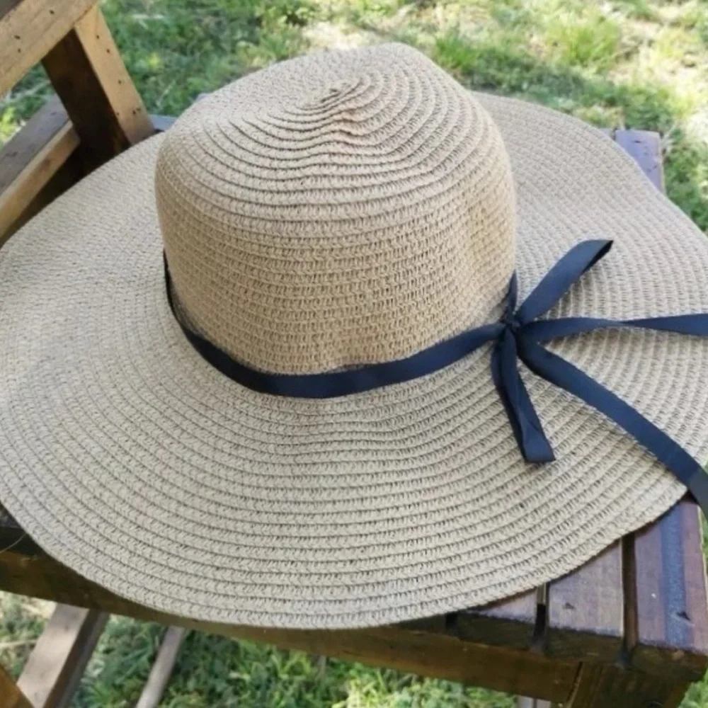 3. COST 🛑LAST 1! Ribbon Hat Tan Beach Summer Resort Vacation Sun Straw Ribbon - Picture 2 of 2